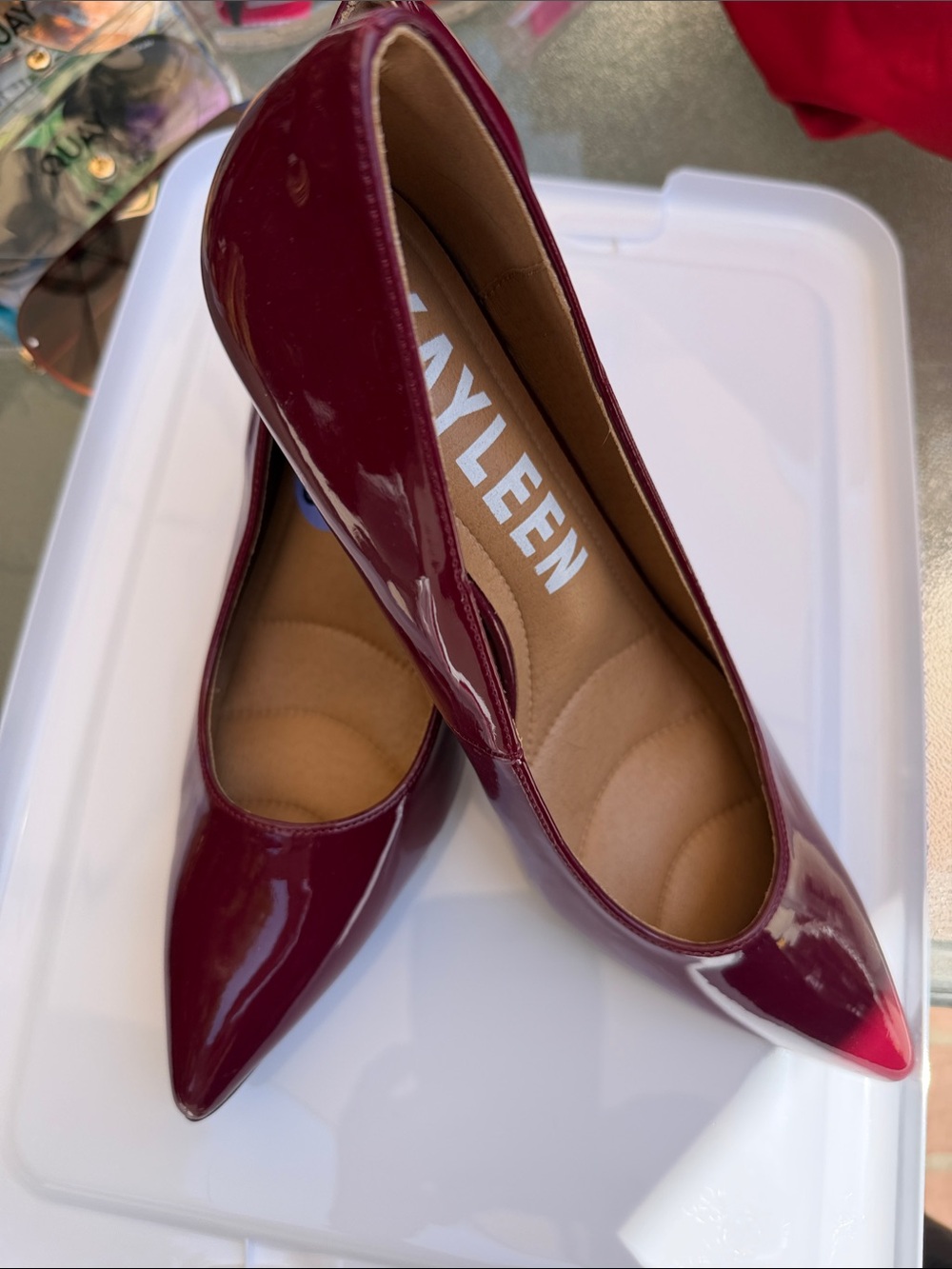 KAYLEEN By Los Angeles Burgundy Patent Pointed-Toe Flats